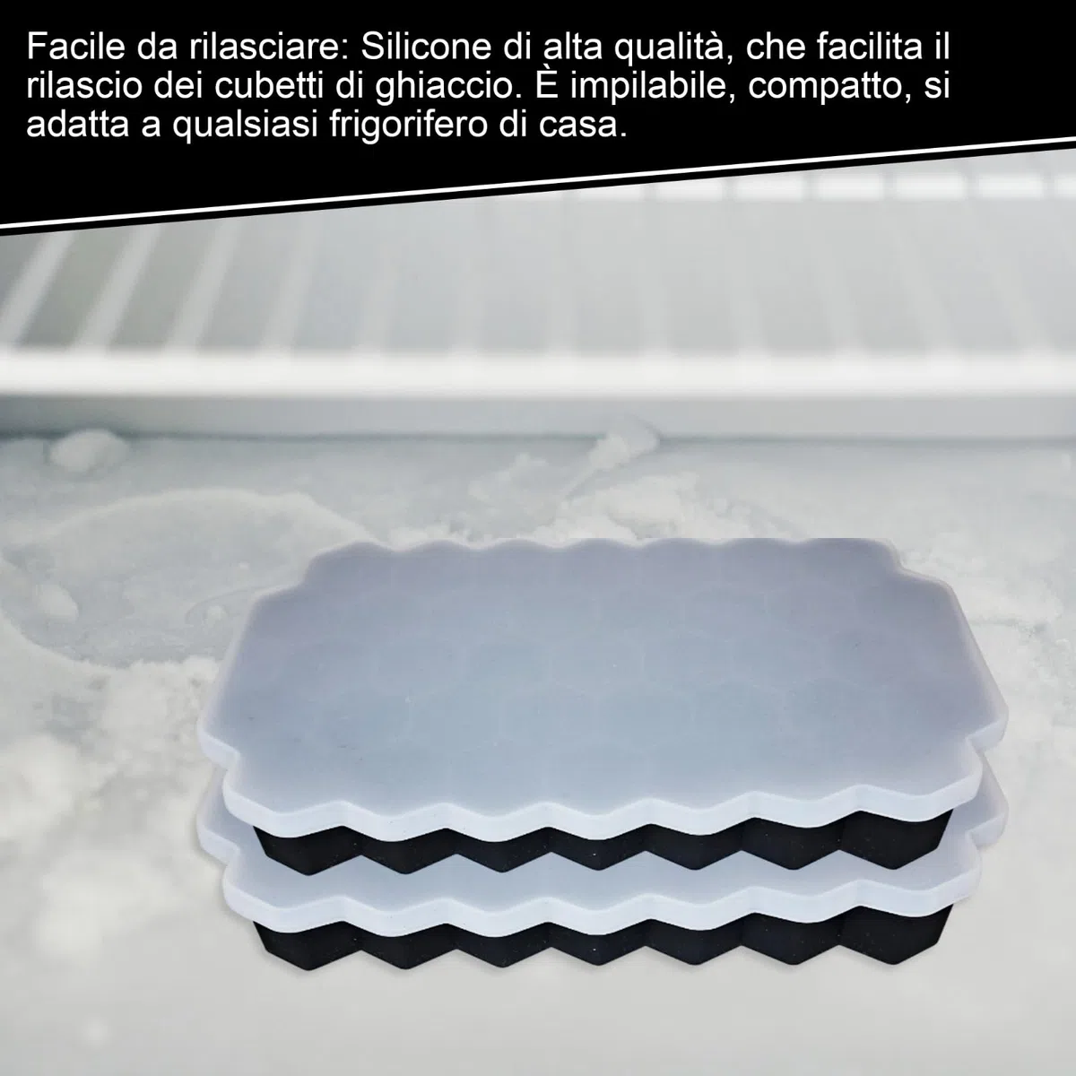 Set da 2 Porta Cubetti Ghiaccio Silicone Senza BPA, Stampi Ghiaccio Silicone Con Coperchio, Cubetti Ghiaccio Riutilizzabili Facili da Rimuovere, Ideali per Bevande, Cocktail e Cucina