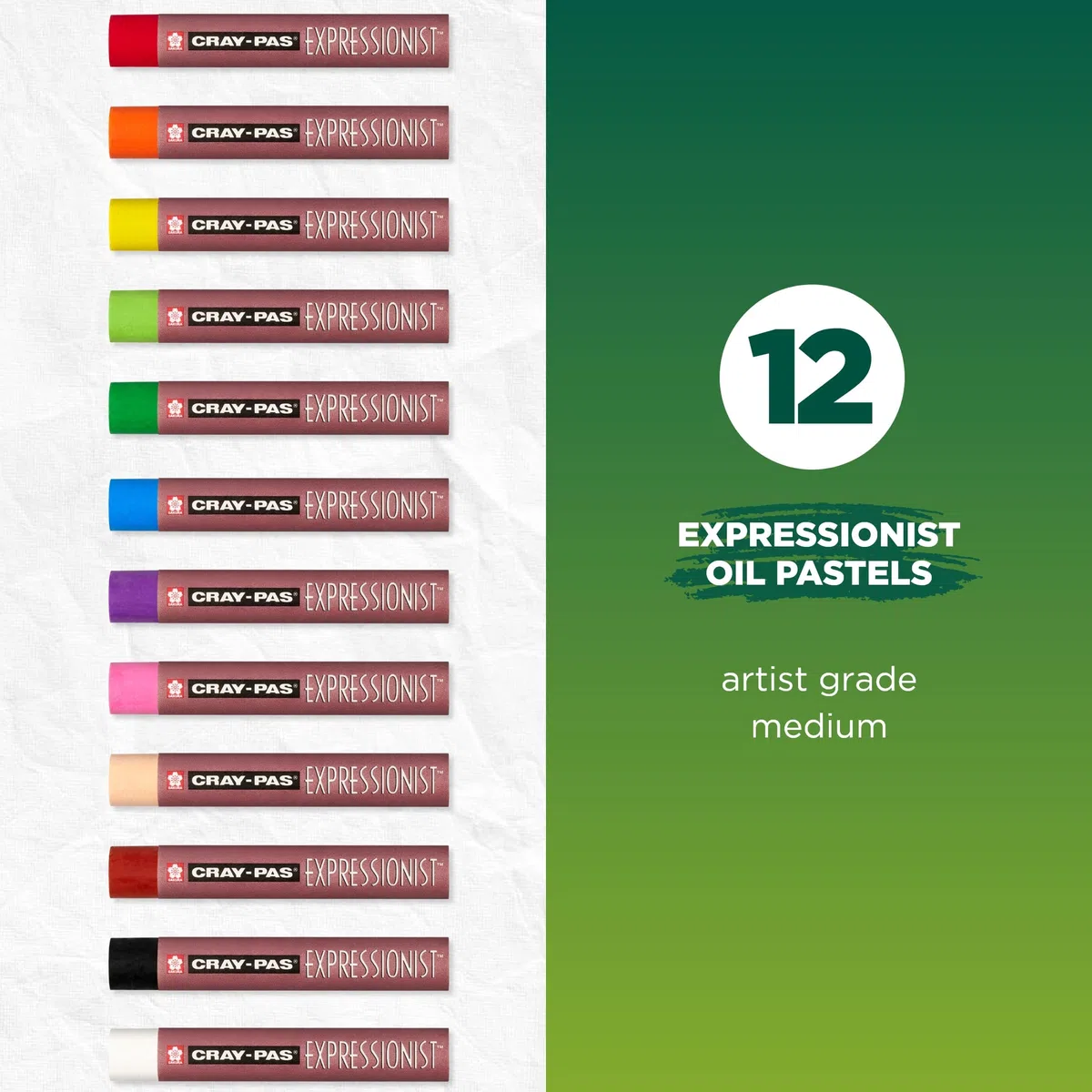 SAKURA Cray-Pas Expressionist Oil Pastel Set - 12 colori intensi - Qualità artistica per ritratti e paesaggi - Applicazione morbida e facile su carta, tela, legno, plastica, pietra