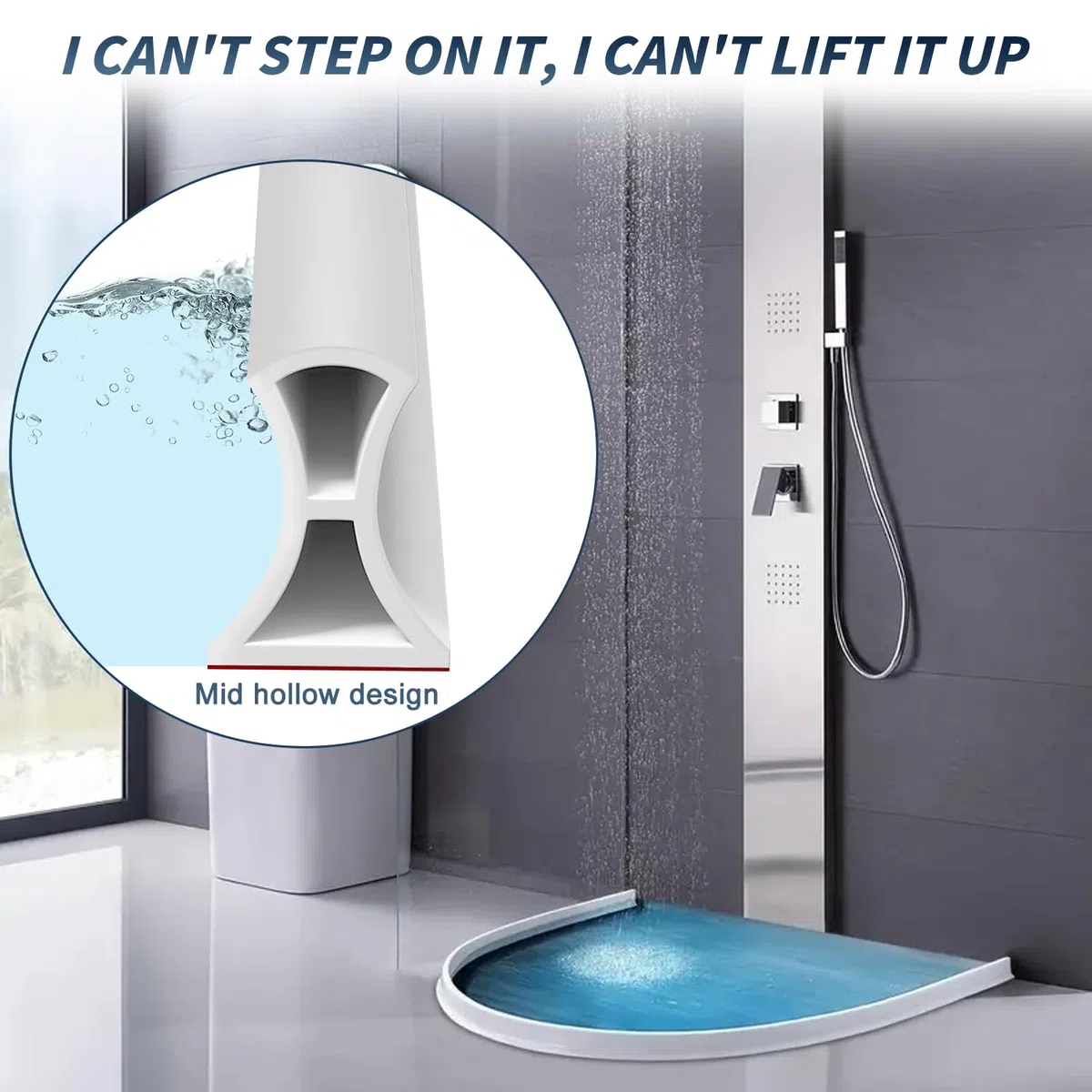 Barriera Doccia Ferma Acqua Autoadesivo 2M TPE Fermacapillare per Doccia Pavimento, Altezza 3 cm Barriera Acqua Doccia Antispruzzo per Cucina Bagno,Tagliabile Bianco