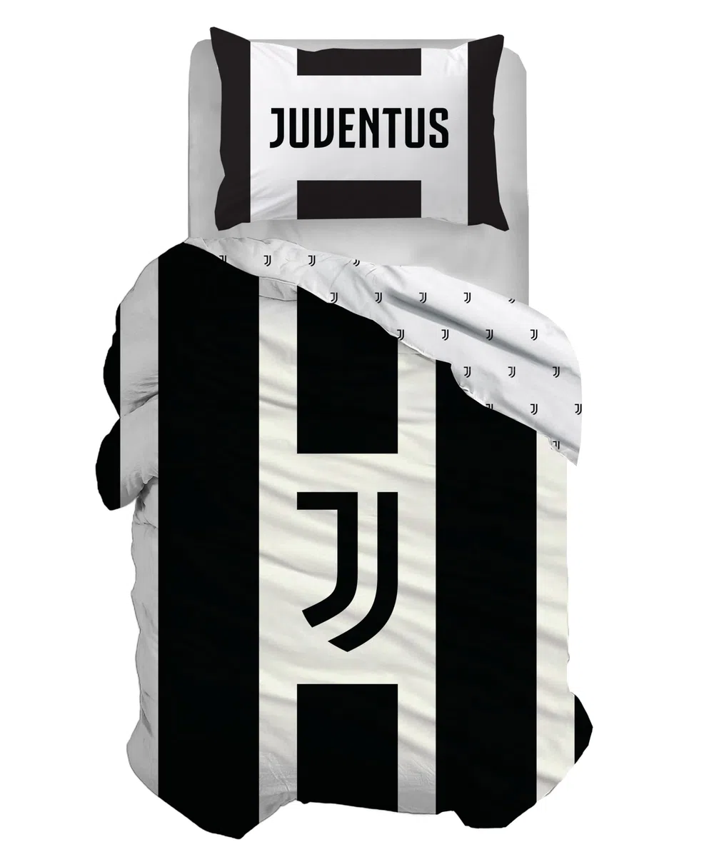 hermet Juventus F.C, Set Copripiumino Singolo In Cotone, Parure Copripiumino, 100% Cotone, Sacco 155x200, Federa 50x80, Letto cameretta, Prodotto Ufficiale, (No Lenzuolo Con Angoli)