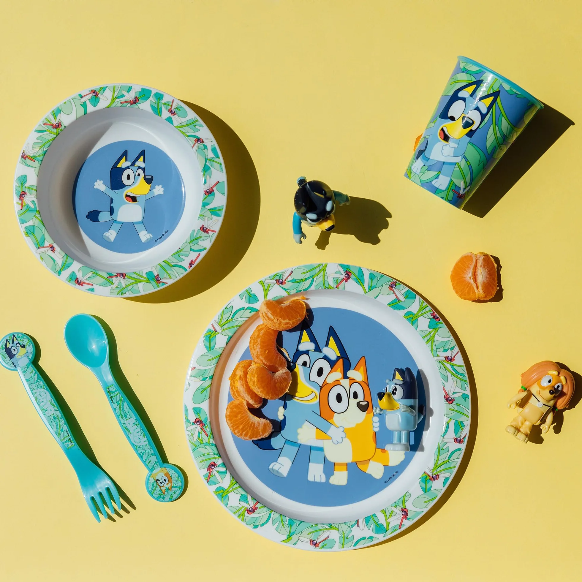 STOR Set Stoviglie per Bambini Bluey - Bicchiere Piatto Ciotola Posate - Plastica Resistente Microonde - Senza BPA - Pasti Bambini
