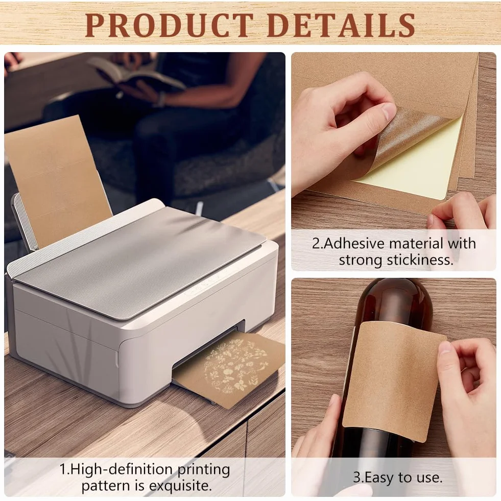 PH PandaHall 120pz Etichette Adesive per Bottiglie di Vino Etichetta per Vino Vuota, Etichetta Adesive Marrone Rettangolari per Bottiglie di Marmellata Lavori Manuali Confezioni Regalo, 10x8.5 cm