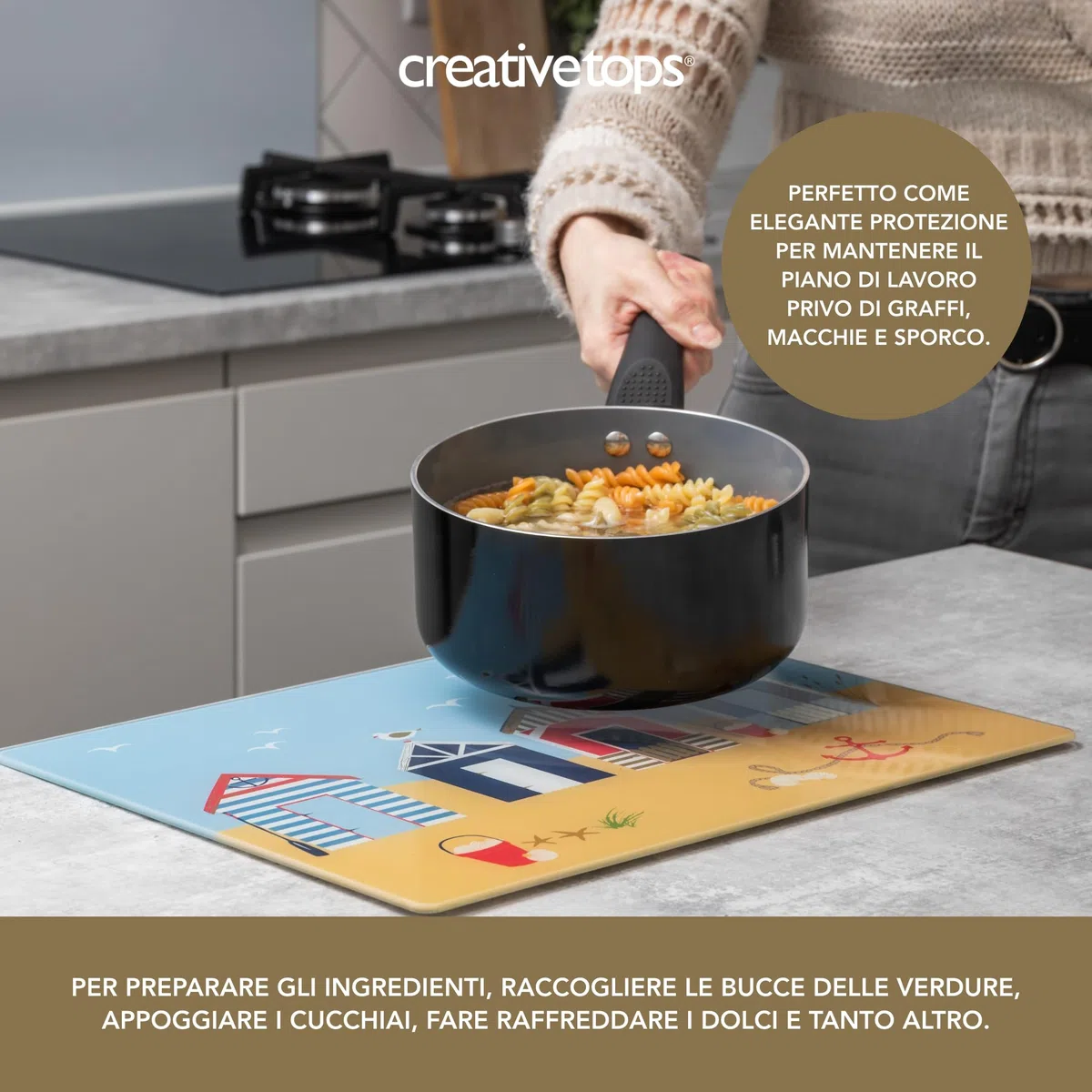 Creative Tops Coastal Glass Work Surface Protector, tagliere multifunzionale in vetro temperato, tagliere con design marittimo, 40 x 30 cm