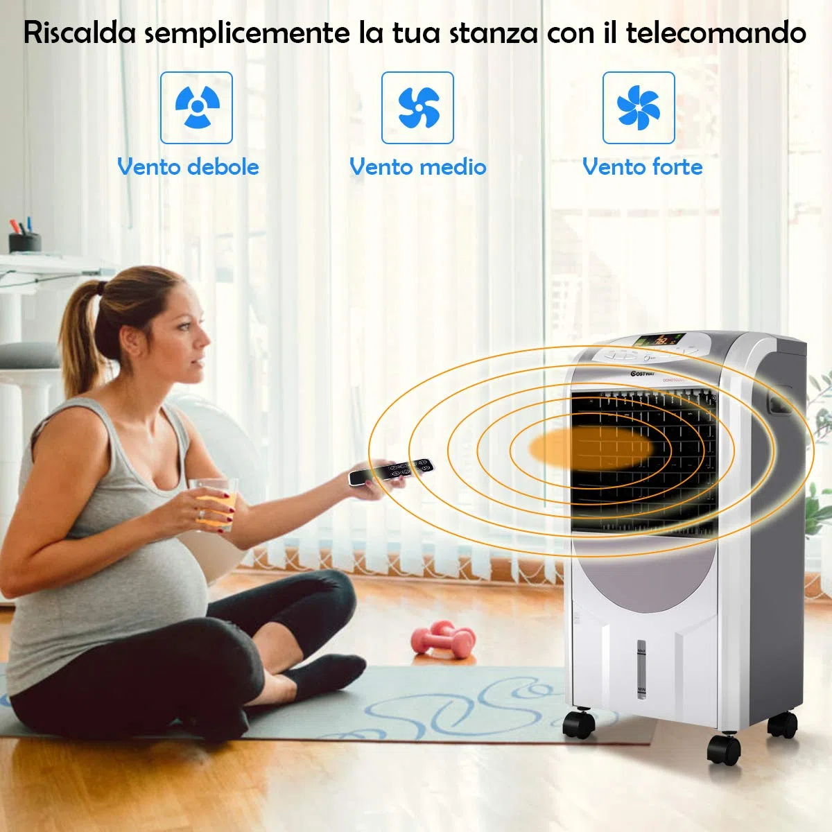 COSTWAY Condizionatore per Freddo Caldo, Ventilatore Climatizzatore da Terra a Evaporazione Portatile, Caldo 2000W, Freddo 75W, con Telecomando