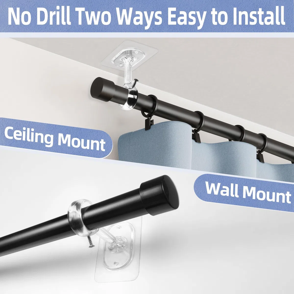 Staffa da Soffitto Estensibile per Tende, Barre per Tende da 32 mm, Montaggio Senza Fori con Viti, Ideale anche per Aste Doccia, Tendaggi per Porte e Armadi (4 pezzi, Trasparente)