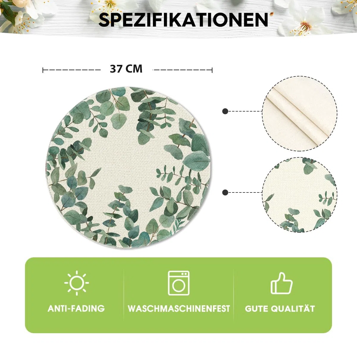 Artoid Mode Eucalipto Set di 4 tovagliette estive, 37 cm, decorazione per la cucina, per interni e feste