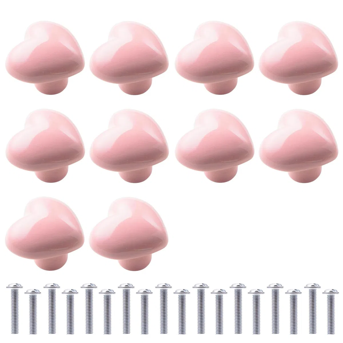 Confezione da 10 Maniglie a Cuore in Ceramica Rosa con Viti Incluse - Per Decorazione Cupcake, Dolci e Torte - Eleganti e Pronti per l'Uso‌