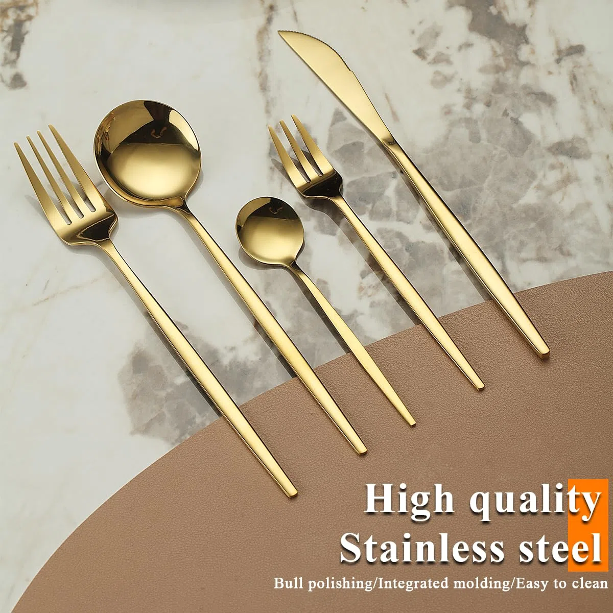 Evanda Set di Posate oro 60 pezzi per 12, set di posate in acciaio inox placcato oro al titanio, set di coltelli, forchette, cucchiai e posate per matrimoni, sale da pranzo, lavabile in lavastoviglie