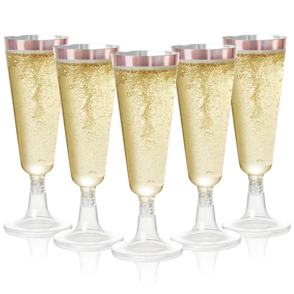 Matana - 24 Eleganti Flûte in Plastica con Bordo Oro Rosa, 150ml - Flûte per Champagne, Calici in Plastica Rosa, Bicchieri per Spumante per Matrimoni, Addio al Nubilato - Resistenti e Riutilizzabili