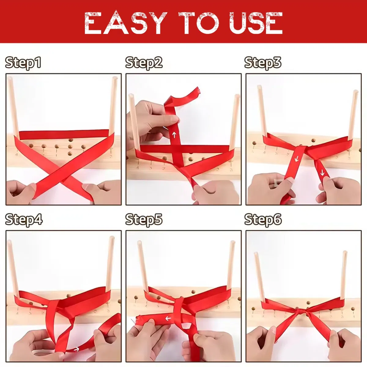 Fabbricatore di fiocchi creatore di nastri in legno con aste di centraggio Strumento portatile leggero per la creazione di fiocchi per confezioni regalo per gli appassionati del fai da te