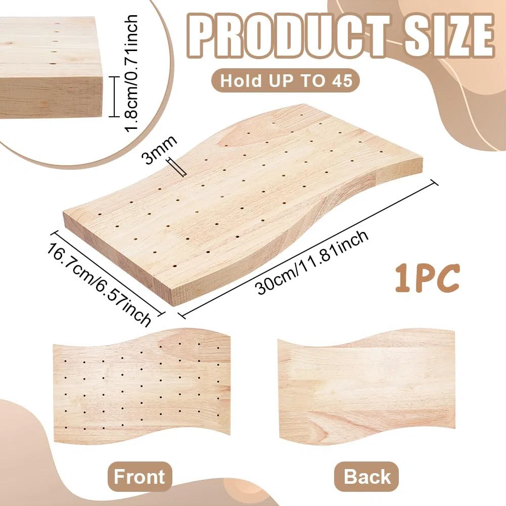 BENECREAT Porta Spiedini in Legno per Alimenti, Espositore per Spiedini A Forma di Onda da 30x16.7 cm A 45 Fori per Feste di Compleanno, Barbecue, Matrimoni O Vacanze, 18 mm di Spessore