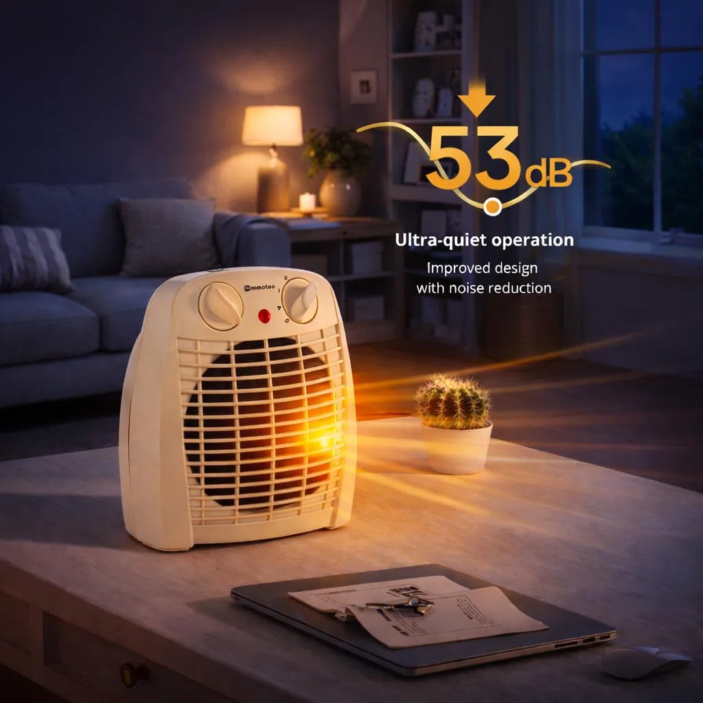 M Mimotec – Termoventilatore elettrico White Comfort 2000W Mimotec, riscaldamento portatile da pavimento, doppia potenza 1000/2000W, bassa rumorosità <53 dB, IP20, per ambienti fino a 20 m²