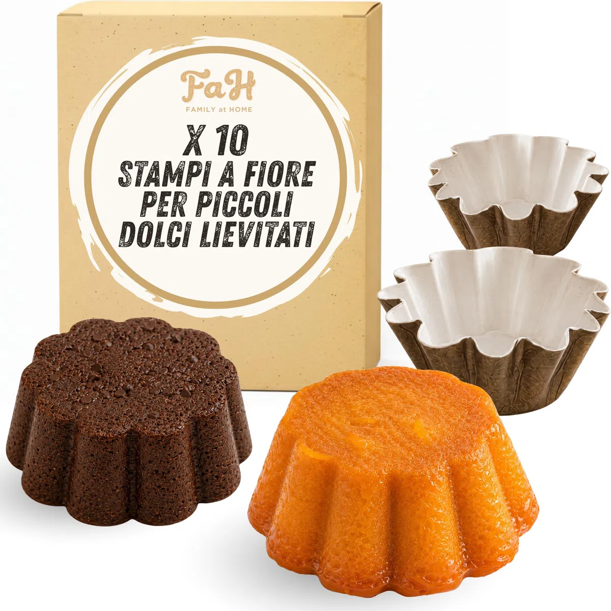 FAH - Stampi a Fiore per Piccoli Dolci Lievitati, Budini e Tortine 12 cm, H 4,5 cm - 10 Stampini in Carta Monoporzione per Panna Cotta, Flan e Muffin, Resistente ai Grassi, Forno fino a 200°C