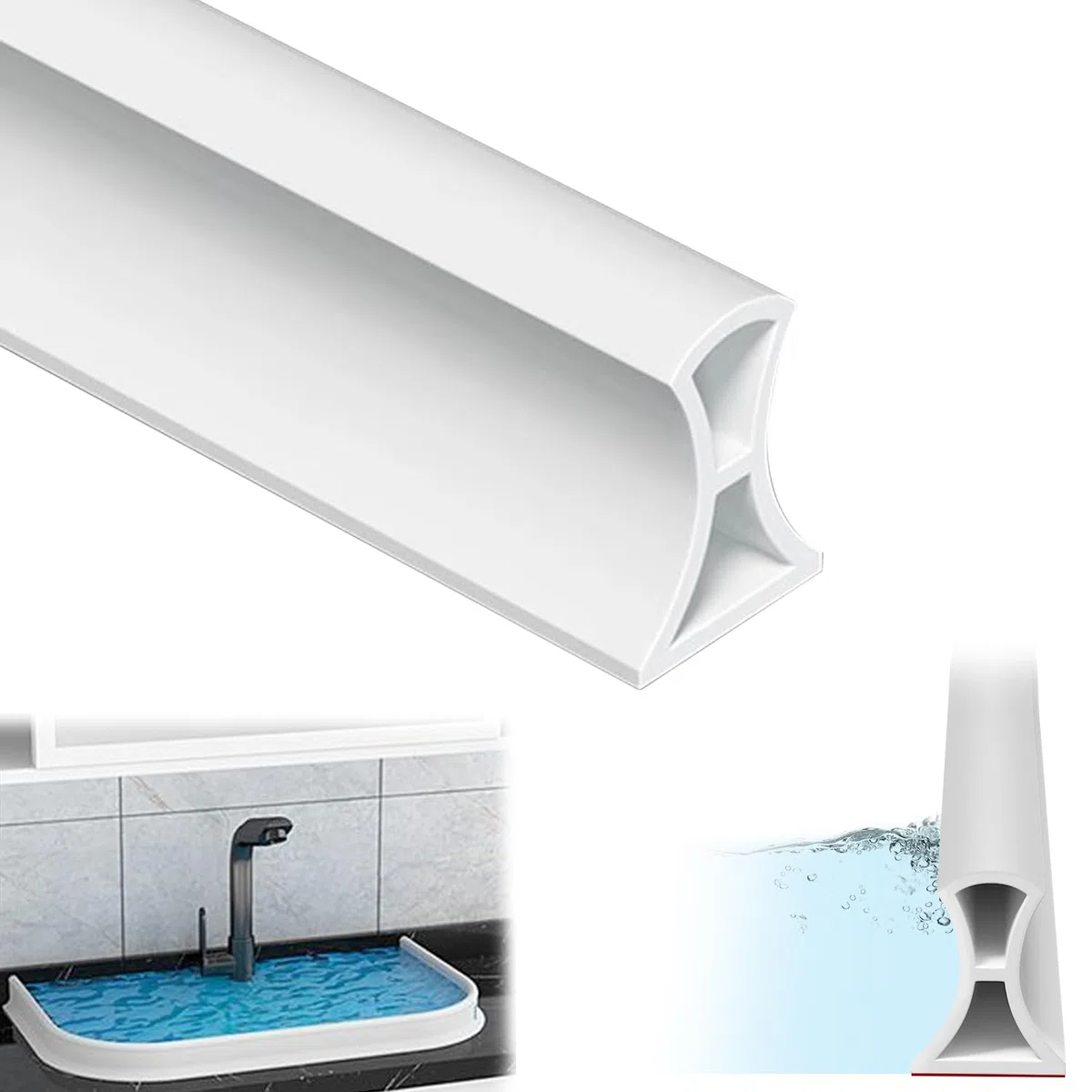 Barriera Doccia Ferma Acqua Autoadesivo 2M TPE Fermacapillare per Doccia Pavimento, Altezza 3 cm Barriera Acqua Doccia Antispruzzo per Cucina Bagno,Tagliabile Bianco