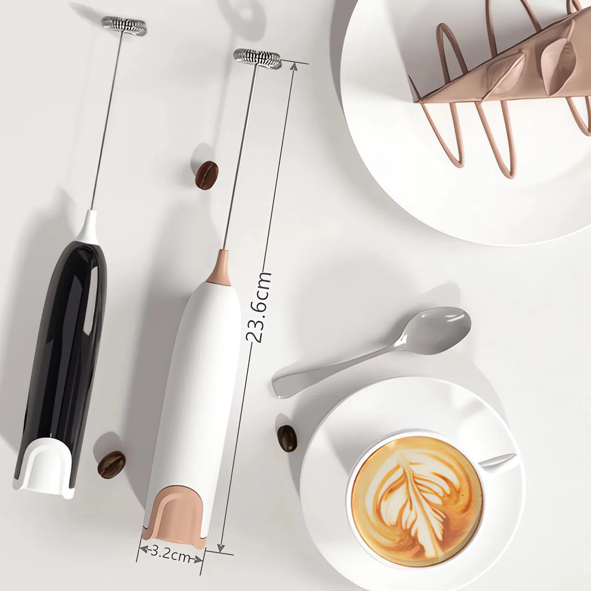 2 Pezzi Frullatrice Elettrica per Caffè al Latte, Funziona a Batteria, Frullatrice Elettrica Latte con Supporto in Acciaio Inossidabile, per Latte, Cappuccino, Caffè