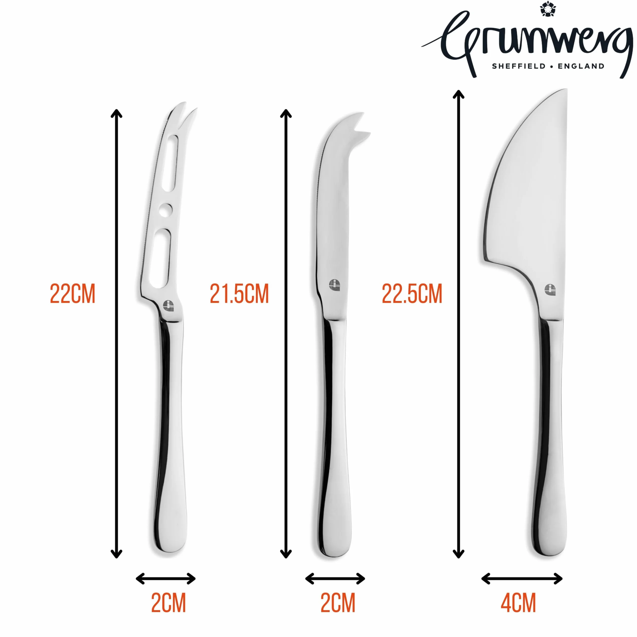 Grunwerg Windsor Carded Set di 3 coltelli da formaggio, acciaio inossidabile 18/0