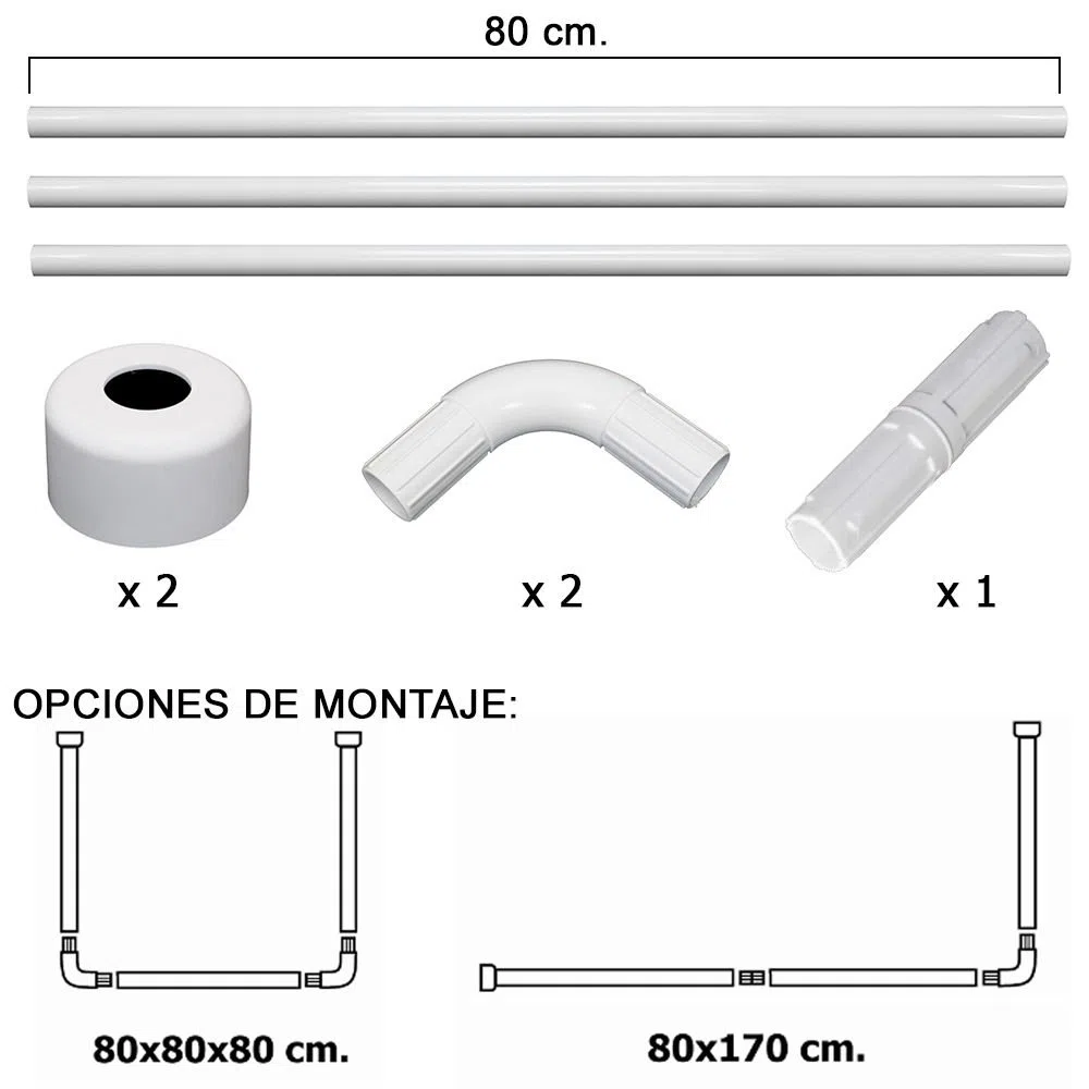 Maurer 4042202 Bastone Universale per Tenda Docia in Alluminio, 80 x 170 cm, Bianco