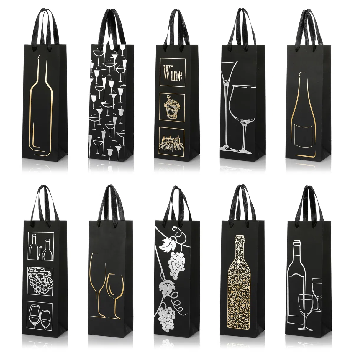 Van Henry Sacchetti regalo per bottiglie, confezione da 10 pezzi, eleganti sacchetti regalo per vino, spumante, champagne e altro – 32,5 x 11 x 9 cm, Fucoso, Borsa per bottiglie