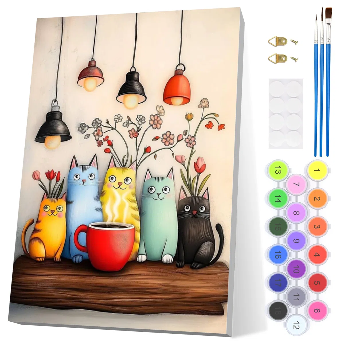 EOBROMD Dipingere con i Numeri Adulti con Telaio, Gatto Paint by Numbers, Animali Astratti Kit di Pittura Acrilica Fai-da-Te per Adulti con Pennelli Pittura a Pigmento Acrilico 20x30cm
