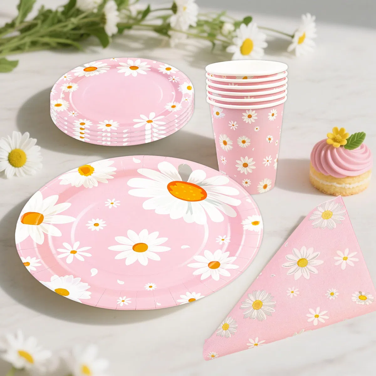 80 pezzi di stoviglie per feste, con margherite, graziose margherite, tovaglioli, bicchieri per bambini, uomini e donne, decorazione di compleanno