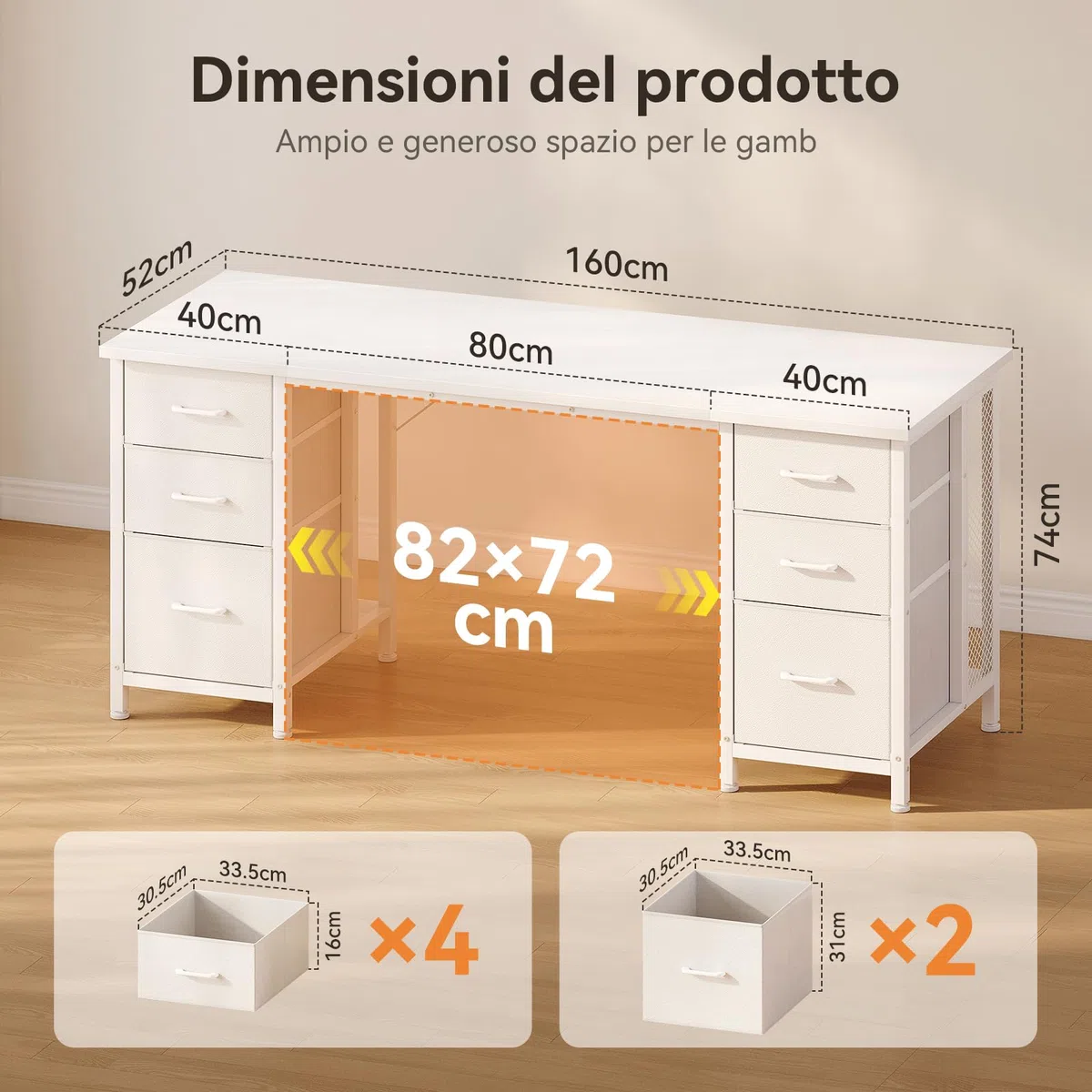Coleshome Scrivania con 6 Cassetti, 160x52 cm Scrivania Salvaspazio, Scrivanie Ufficio con Ripiani per l'Ufficio di Casa, Bianca