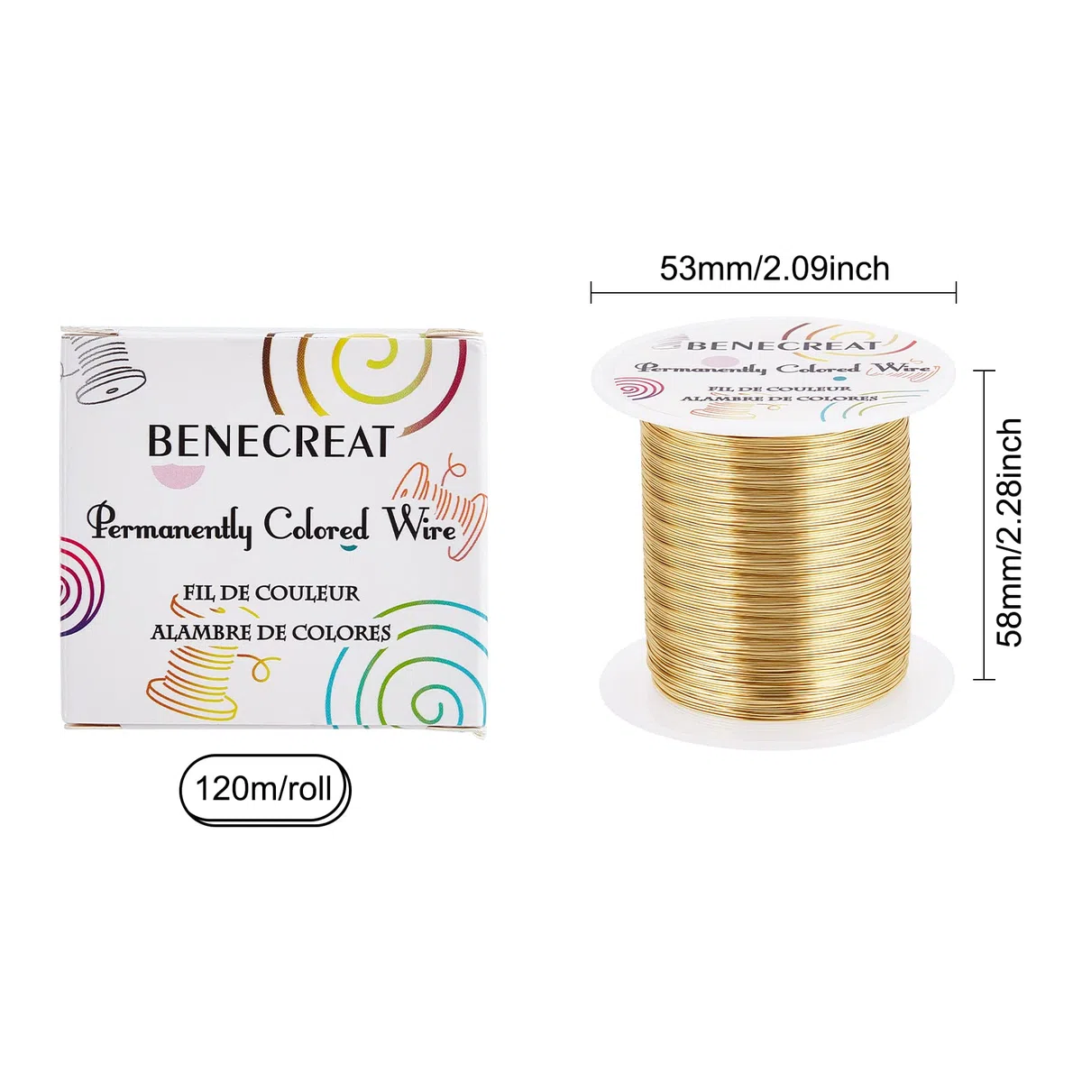 BENECREAT Filo di perle da 26 calibri, 0,4 mm, 120 m, filo di rame resistente all'ossidazione, per imballaggio di perle e altri lavori artigianali in oro chiaro