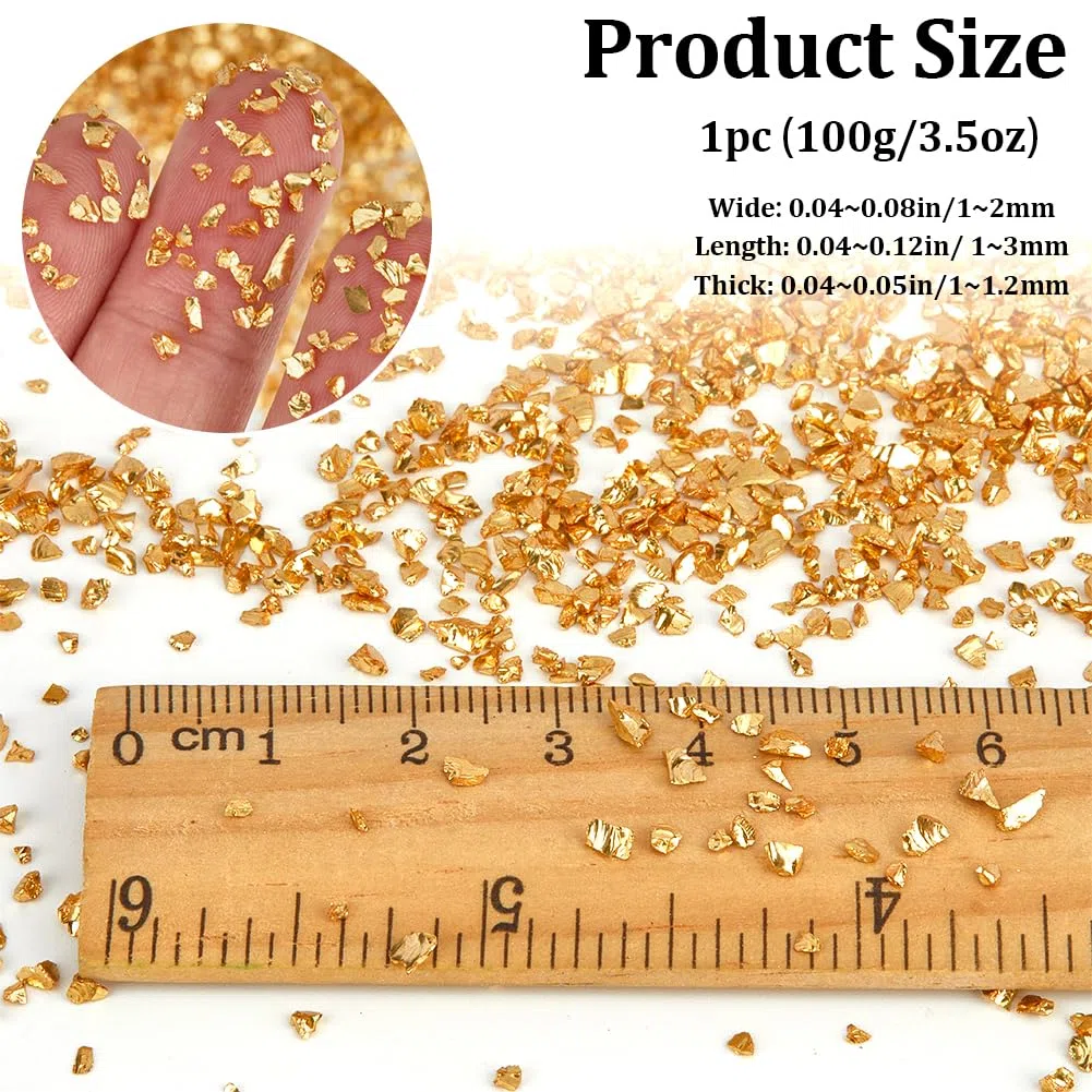 GORGECRAFT 1 Scatola di Vetro Frantumato Glitter Irregolare Frammenti D'Oro Rotti Frammenti di Ghiaia 100G Paillettes Granelli di Ghiaia per Sottobicchieri D'Arte Artigianali In Resina Ornamento
