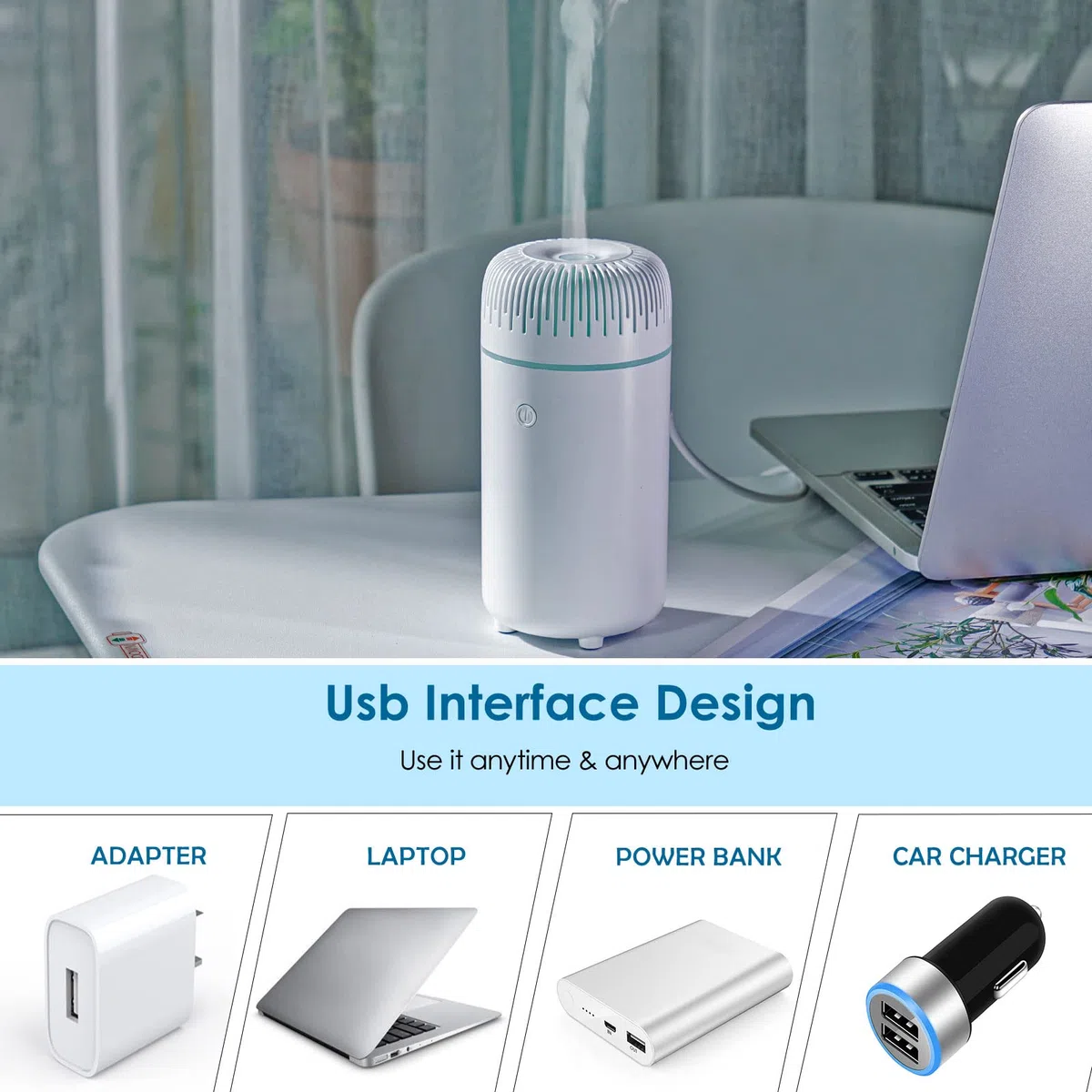Diffusore per auto umidificatore USB aromaterapia olio essenziale deodorante USB nebbia fredda mini diffusore portatile per auto, casa, ufficio, camera da letto (bianco)
