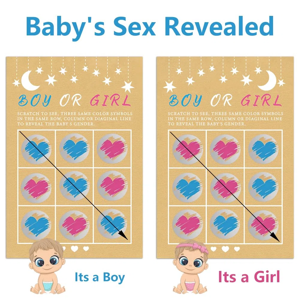 Gratta Vinci 12 Adesivi Gender Reveal per Baby Shower Annuncio Gravidanza, Maschio o Femmina, Gratta Rivela Sesso del Bambino, Attività per Festa Prenatale (Pacchetto Misto) (10 ragazzi e 2 ragazze)