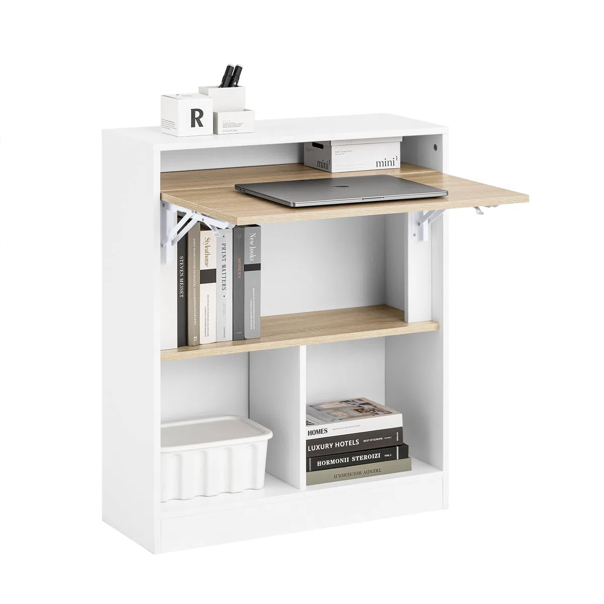 SoBuy Scrivania Pieghevole Salvaspazio per Ufficio e Casa Tavolo da Lavoro Multifunzionale in Legno con Design Richiudibile Ideale per Cameretta, Studio, Piccoli Spazi 70x57x85cm FWT104-WN