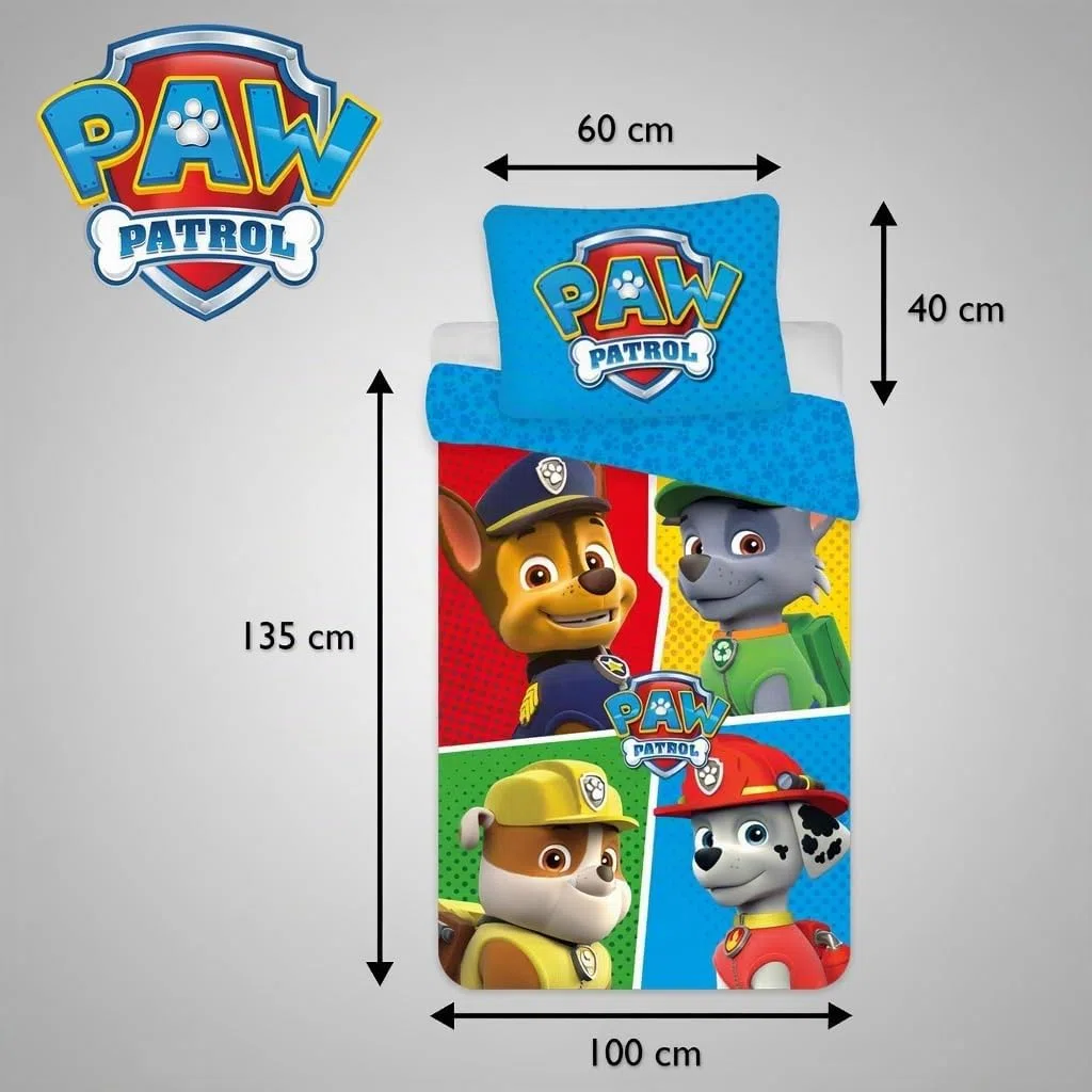 Paw Patrol - Biancheria da letto per bambini, 2 pezzi, copripiumino 100 x 135 cm + federa 40 x 60 cm, 100% cotone Öko-Tex