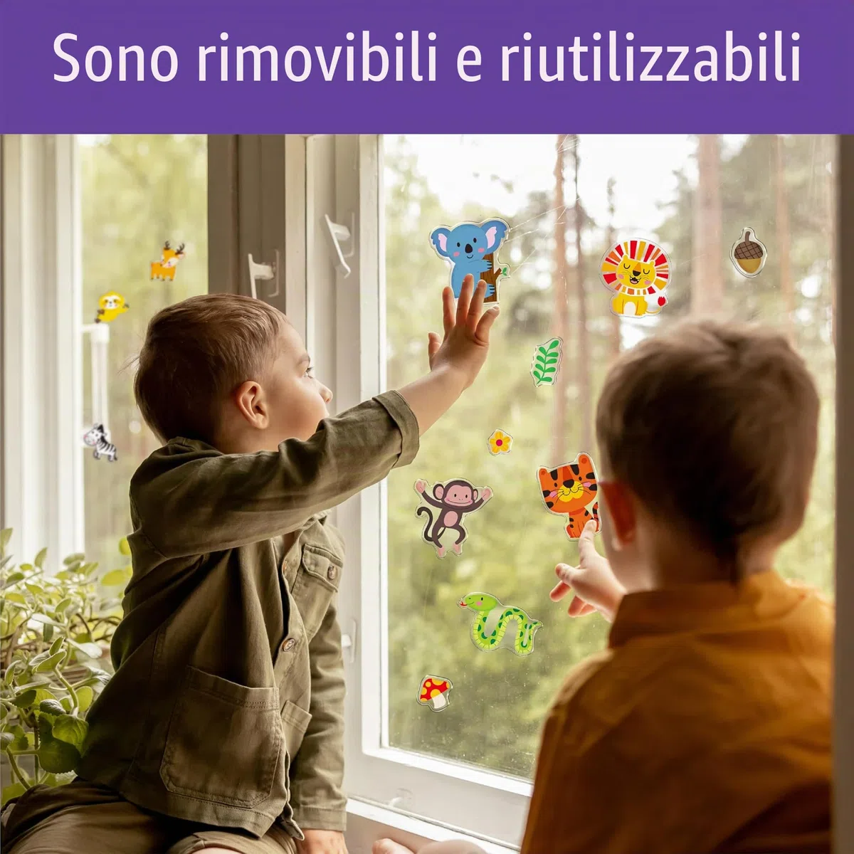 34 pezzi di adesivi in gel per finestre e porte con animali selvatici, adesivi spessi rimovibili riutilizzabili per bambini, bambini e adulti, decorazioni per la casa e la classe (Non commestibile)