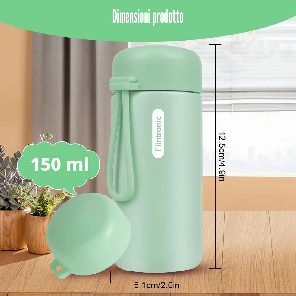 Flintronic Mini Borraccia Termica, 150ml Borraccia, Bottiglia Termica, Bottiglia Acqua in Acciaio Inox, Borracce Senza Perdite, Borraccia Acciaio Inox Senza BPA per Viaggi Scuola Sport Campeggio