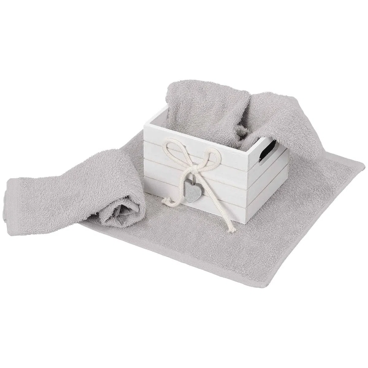 Set 4 Lavette Bagno con Cestino in Legno Bruges Asciugamani Piccoli Ospiti con Cestino. - Bianco