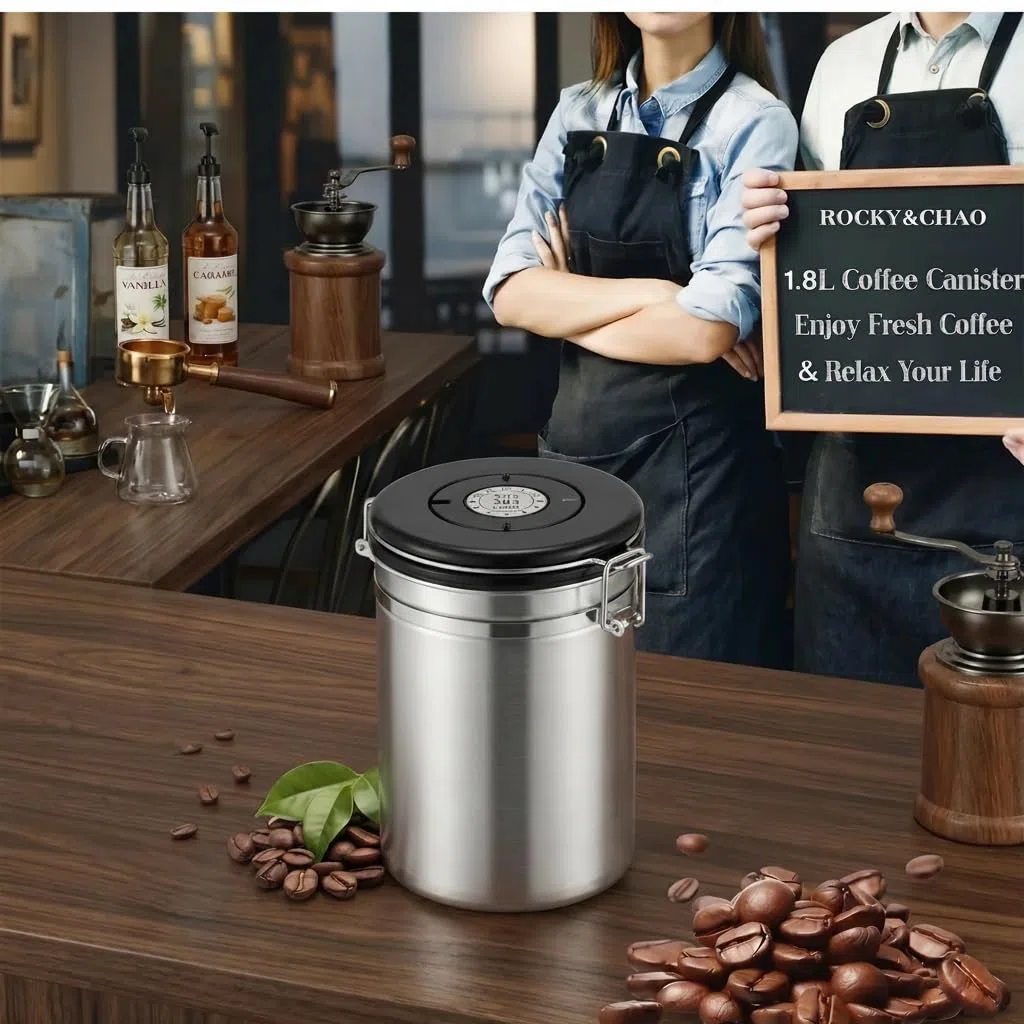 Contenitore per chicchi di caffè, barattolo ermetico in acciaio inox