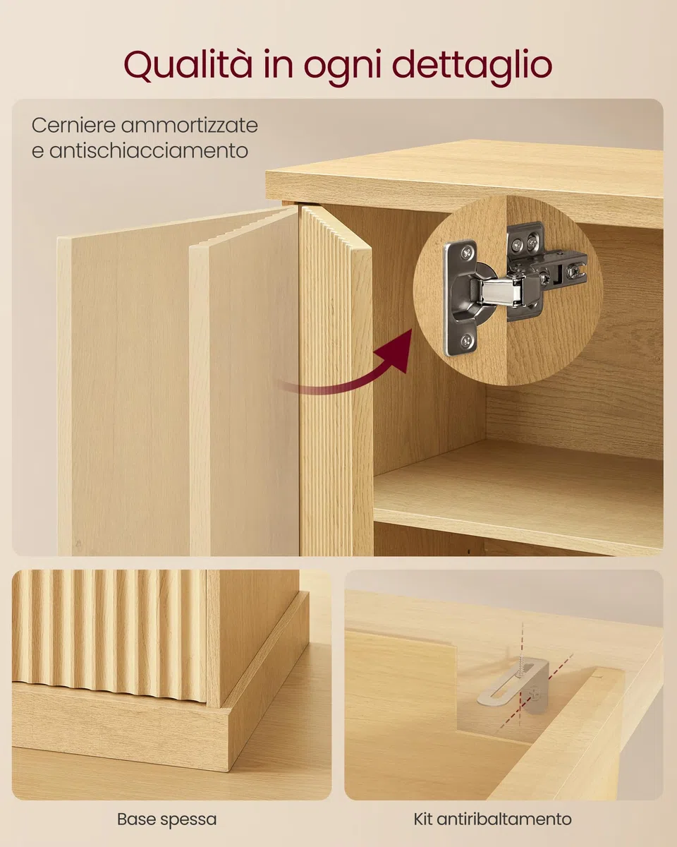 VASAGLE MAXE Collezione - Credenza, Mobile Console, Madia con Ripiani Regolabili, Ante Scanellate, Stile Transizionale, Dispensa Cucina Sala da Pranzo, Beige Rovere BBK344Y01