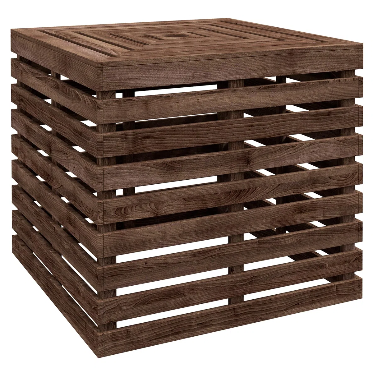 Outsunny Tavolino portaoggetti esterno 3 in 1 per base ombrellone, in legno, copripiede da ombrellone, dim. 50 x 50 x 50 cm, marrone