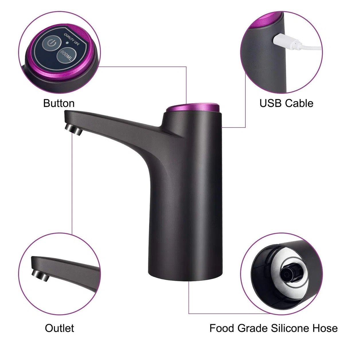 Dispenser Di Acqua, Usb Ricarica Automatica Pompa Per Acqua Portatile Elettrica, Bottiglia Universale Da 3-5 Galloni, Erogatore D'Acqua Portatile Elettrico Senza Fili Per Interni Ed Esterni
