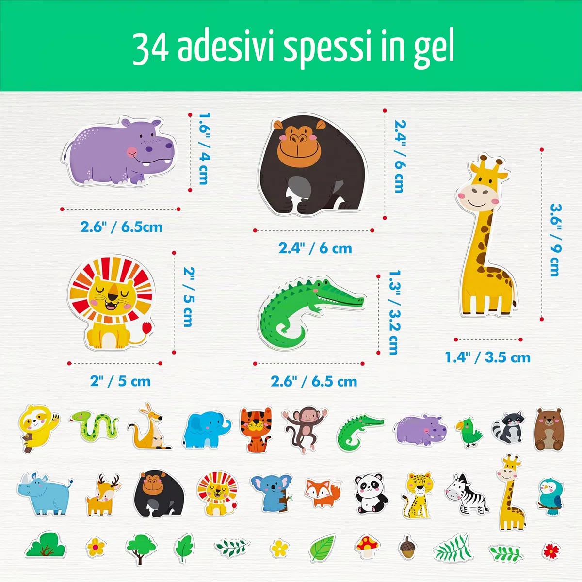 34 pezzi di adesivi in gel per finestre e porte con animali selvatici, adesivi spessi rimovibili riutilizzabili per bambini, bambini e adulti, decorazioni per la casa e la classe (Non commestibile)