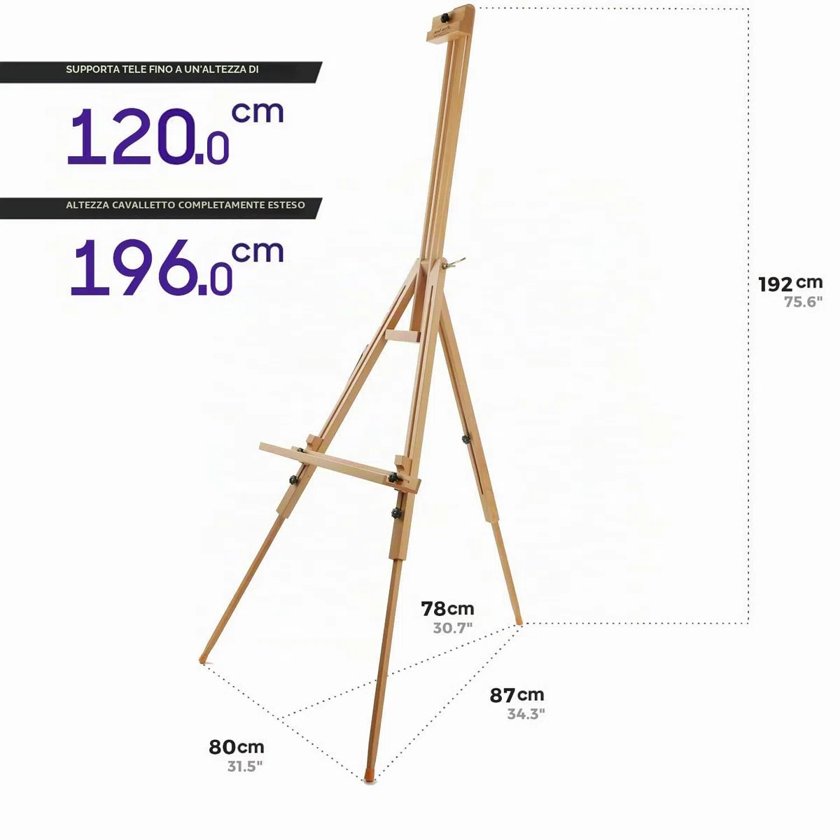 Mont Marte Cavalletto a treppiede pieghevole e regolabile in faggio, per la pittura, supporta tele alte fino a 120 cm (47")