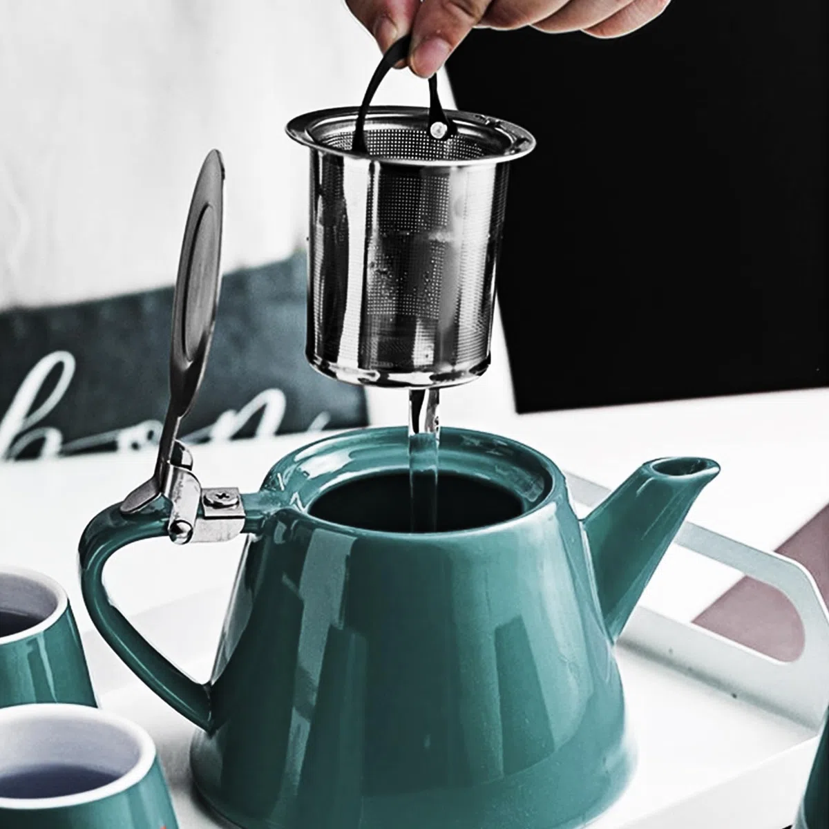 Teiera con filtro in acciaio inox, 500 ml, infusore a maglia fine, teiera in porcellana con colino da tè rimovibile in acciaio inox, teiera isolante in ceramica per un piacere più lungo del tè (verde