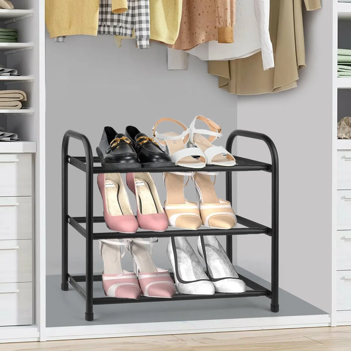 talifoca Scarpiera Espandibile, Regolabile 43-78 cm, Scaffale Porta Scarpe in Metallo a 3 Ripiani, Salvaspazio e Stabile Organizzatore per Scarpe per Ingresso Soggiorno Camera da Letto