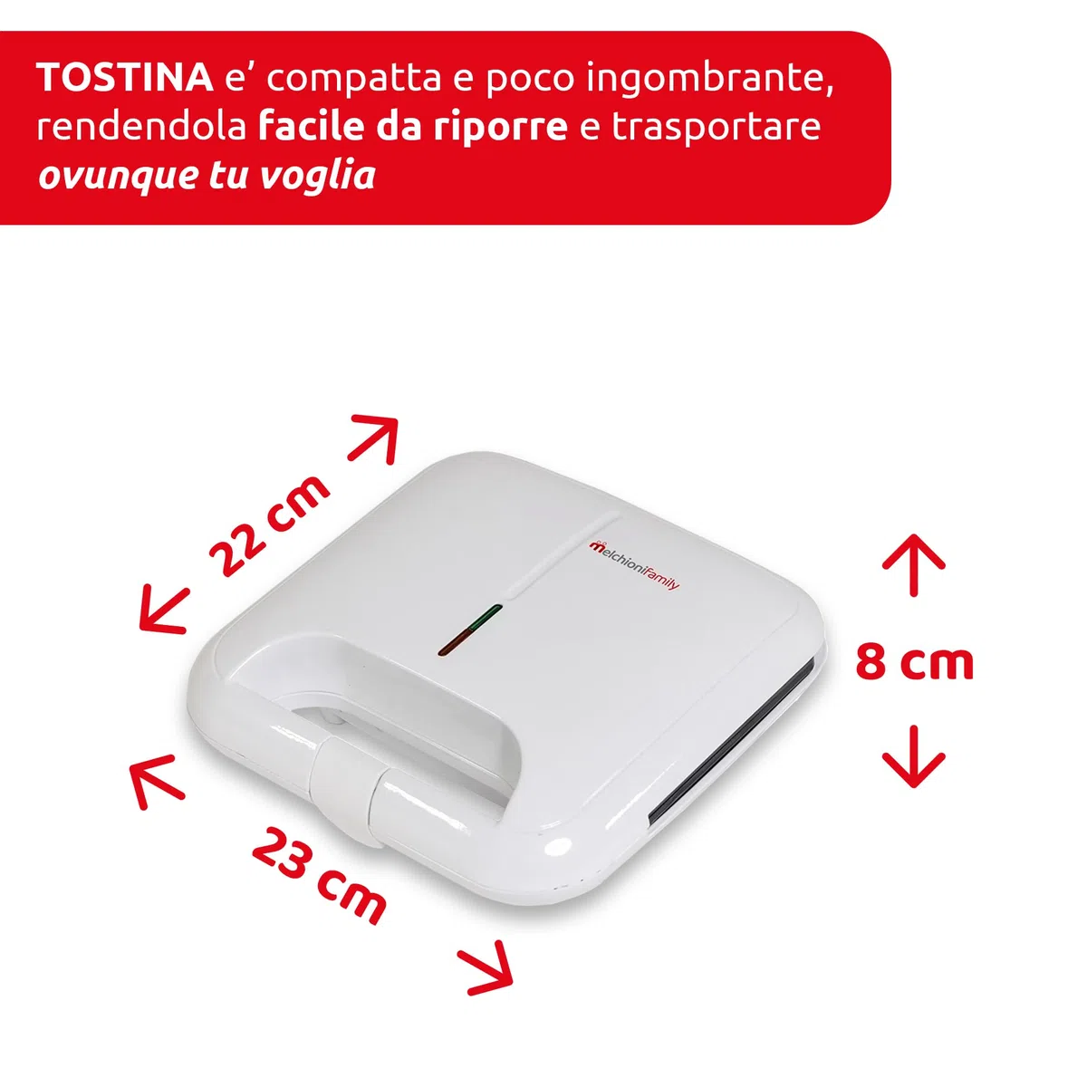 Melchioni Family | Tostiera Elettrica TOSTINA NEW, Piastra Panini, Tosta Pane per Toast, con Griglie Antiaderenti, Pareti Fredde, Chiusura di Sicurezza, Termostato, Facile Pulizia