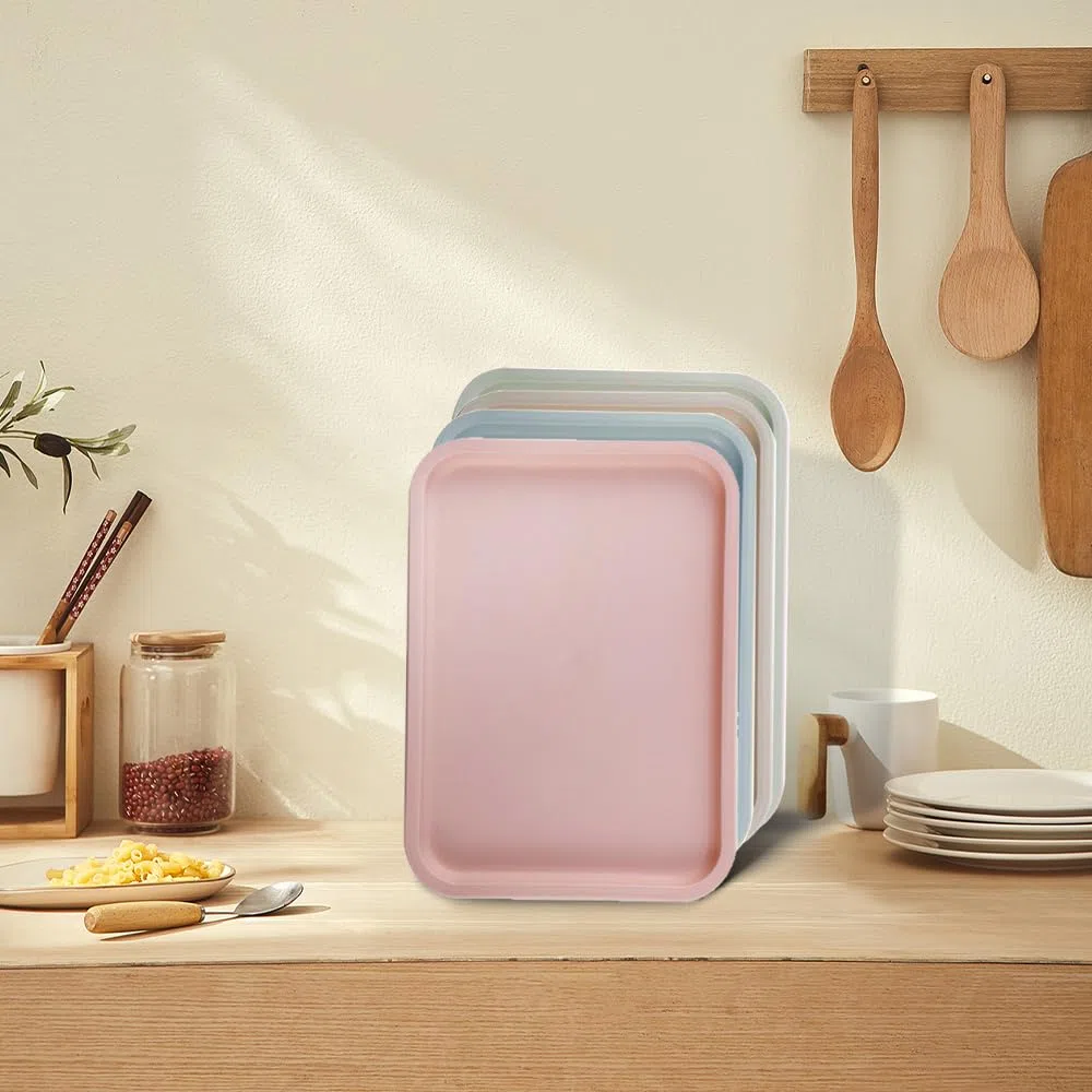 4 Vassoi Servizio Rettangolari Plastica Mini Vassoio Plastica Vassoi Rettangolari Riutilizzabili 24,5 x 17,5 cm per tè, cibo, snack, cucina, caffetteria, panetteria (4 Colori)