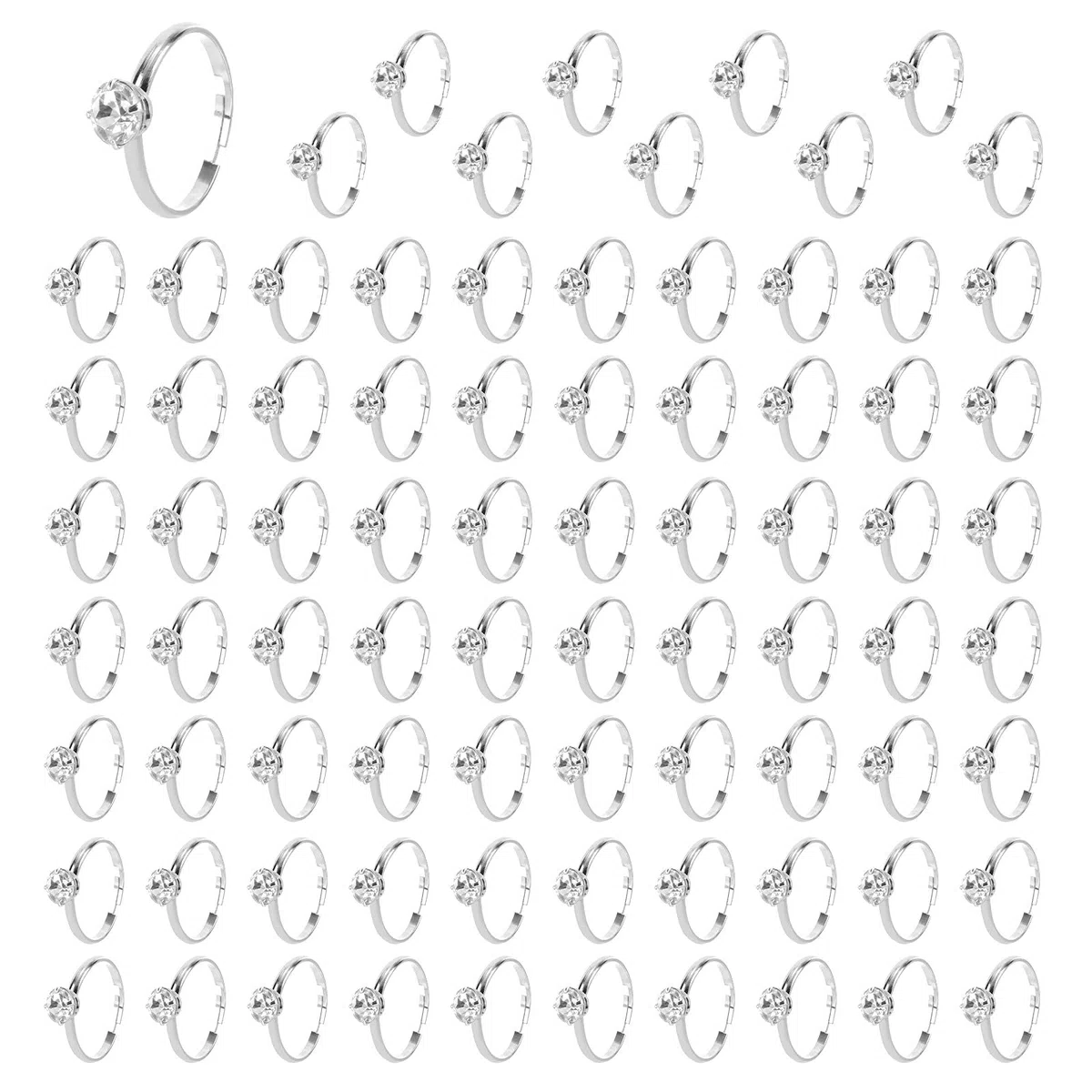 Mikovivi 80pz Anelli Diamante Bridal Shower, Anelli Fidanzamento Finti Regolabili Bomboniere per Decorazioni Tavolo Matrimonio Topper Cupcake Giochi Addio al Nubilato e Accenti Regalo (Argento)