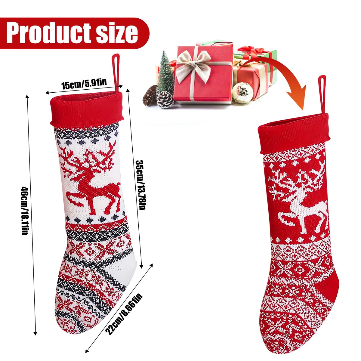 2 Calze Befana, Calza Natalizia Personalizzata Grande, Calze di Babbo Natale, Sacchetto Regalo da Riempire da Appendere, Calze di Natale a Maglia, Decorazione per Albero di Natale e per Camino