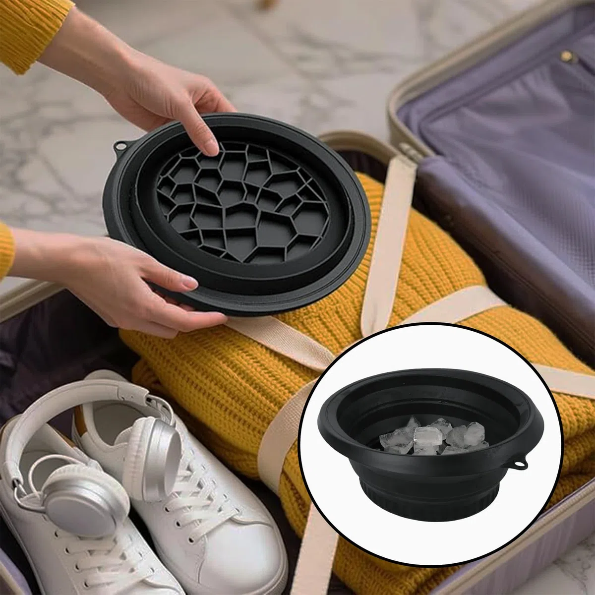 Ciotola Per Il Ghiaccio In Silicone Per Il Viso, Face Ice Bath Bowl, Ciotola Da Bagno Di Ghiaccio, Bacino Portatile a Raffreddamento Rapido, Lavandino Portatile Per Sollievo Dal Gonfiore (Nero)