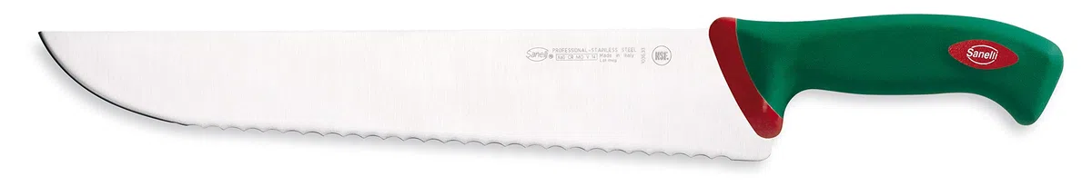 Sanelli Premana Professional Coltello Francese Seghettato, Acciaio Inossidabile, Verde/Rosso, 45.5 x 3 x 6 cm