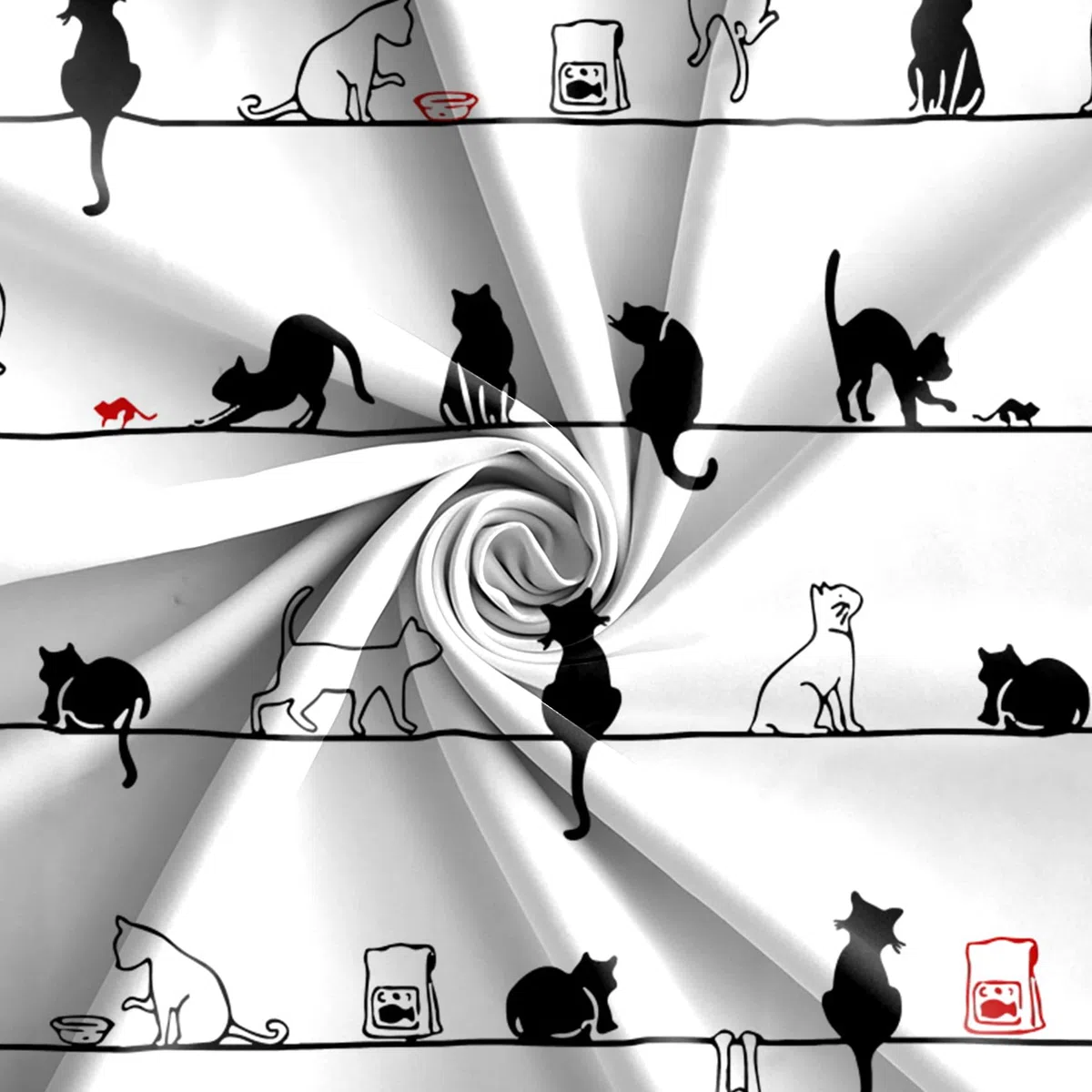Bianco e Nero Gatto Tende da Doccia 180x180cm Cartone Animato Divertente Gatto Semplice Animale Tenda da Doccia Impermeabile Lavabile in Poliestere con 12 Ganci per Bagno, Vasca da Bagno