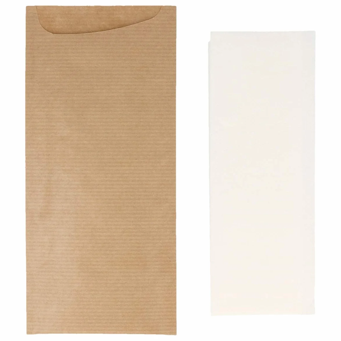 García de Pou 223.19 - Buste Portaposate + Tovagliolo Bianco 'Just In Time' 80+10Pe G/M2 8,5X19,5 Cm Naturale Kraft A Costine - 250 unità